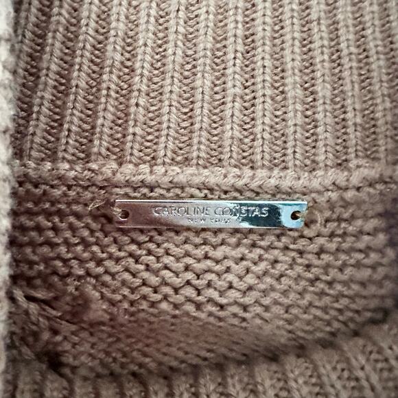 Caroline Constas Cable Knit Wool Sweater Dress Camel Tan Mock Neck Medium Cozy - Picture 9 of 13